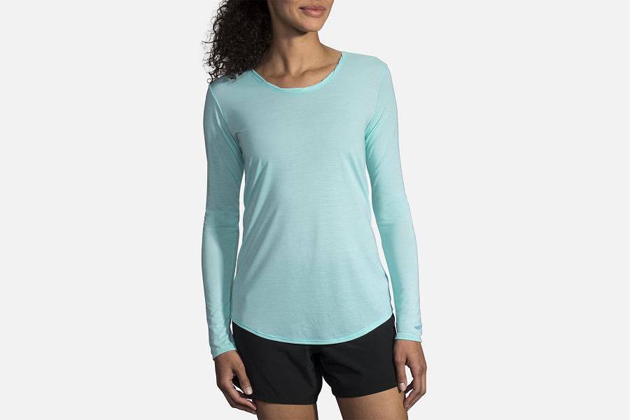 Brooks Distance Women Clothing & Long Sleeve Running Shirt Blue GQE509843